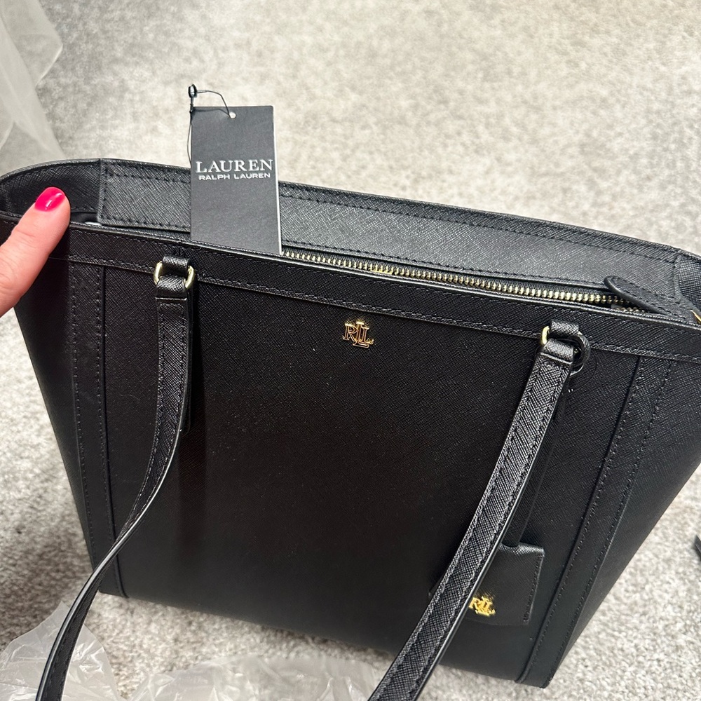 Ralph Lauren tote/shoulder bag. Black leather. NWT. $100